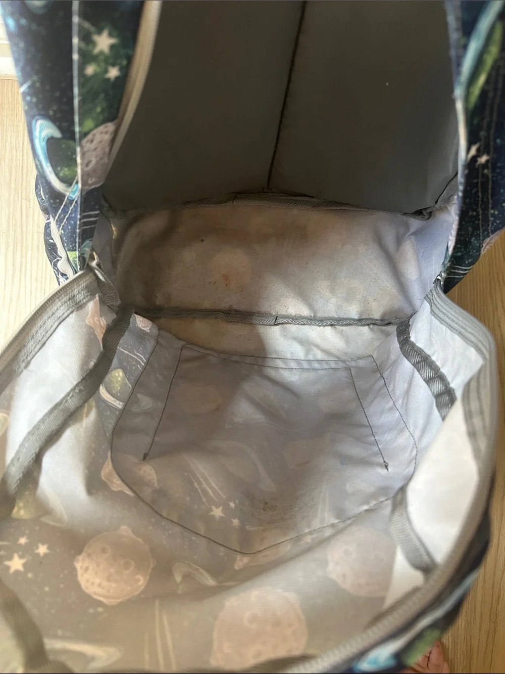 L.L. Bean Navy Backpack with Green and Gray Space Print